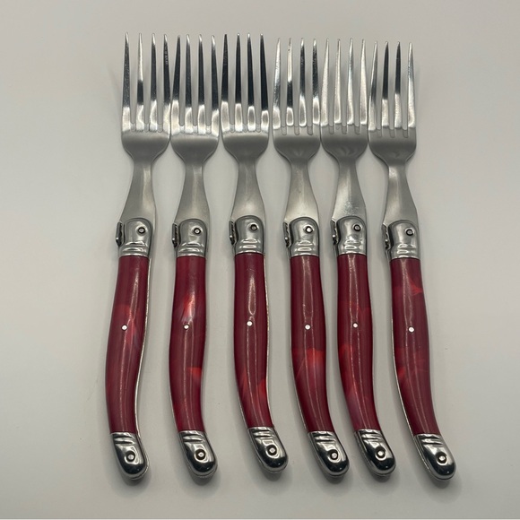 Laguiole Other - Laguiole Production Acier Inox Set of 6 Forks Red Handles Bee Cutlery
